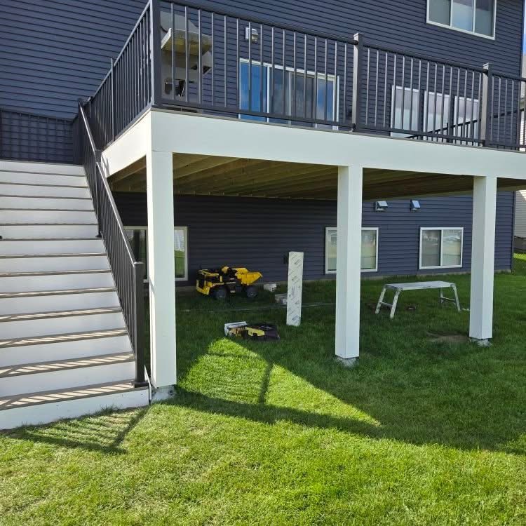 Deck'd Out LLC elevated multi-level deck with staircase